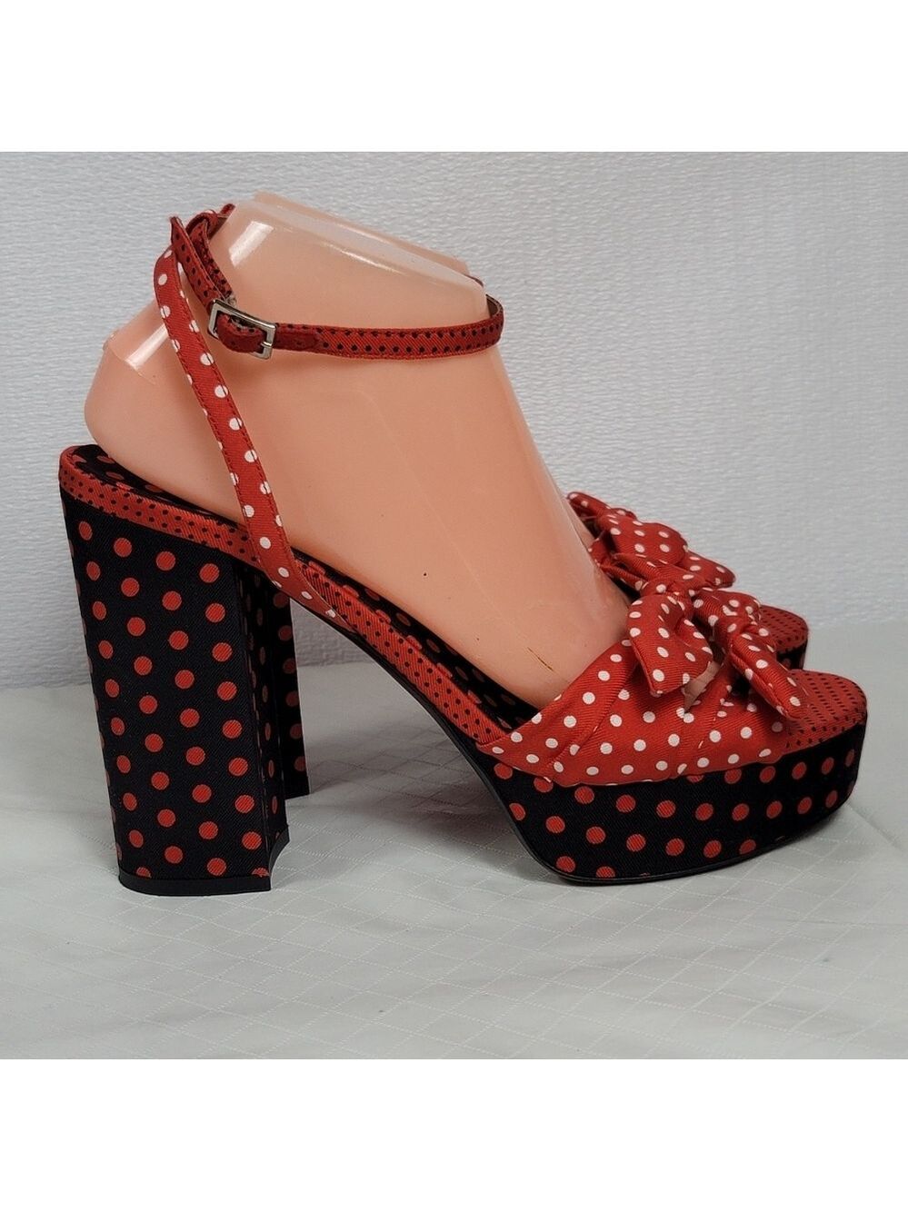 Tabitha Simmons Red Polka Dot Jodie Bow Top Twill Platform Sandal Size 40.5